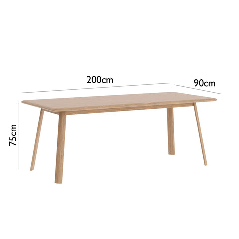 Asiago Solid White Oak 2m Dining Table with Milano Chairs, also available in Smoked Oak - Dimensions 