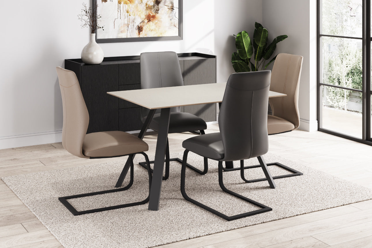 Set of 4 Quinlan Taupe Dining Chairs with Black Legs