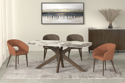 Aura Brown and White Sintered Stone Top Dining Table Set