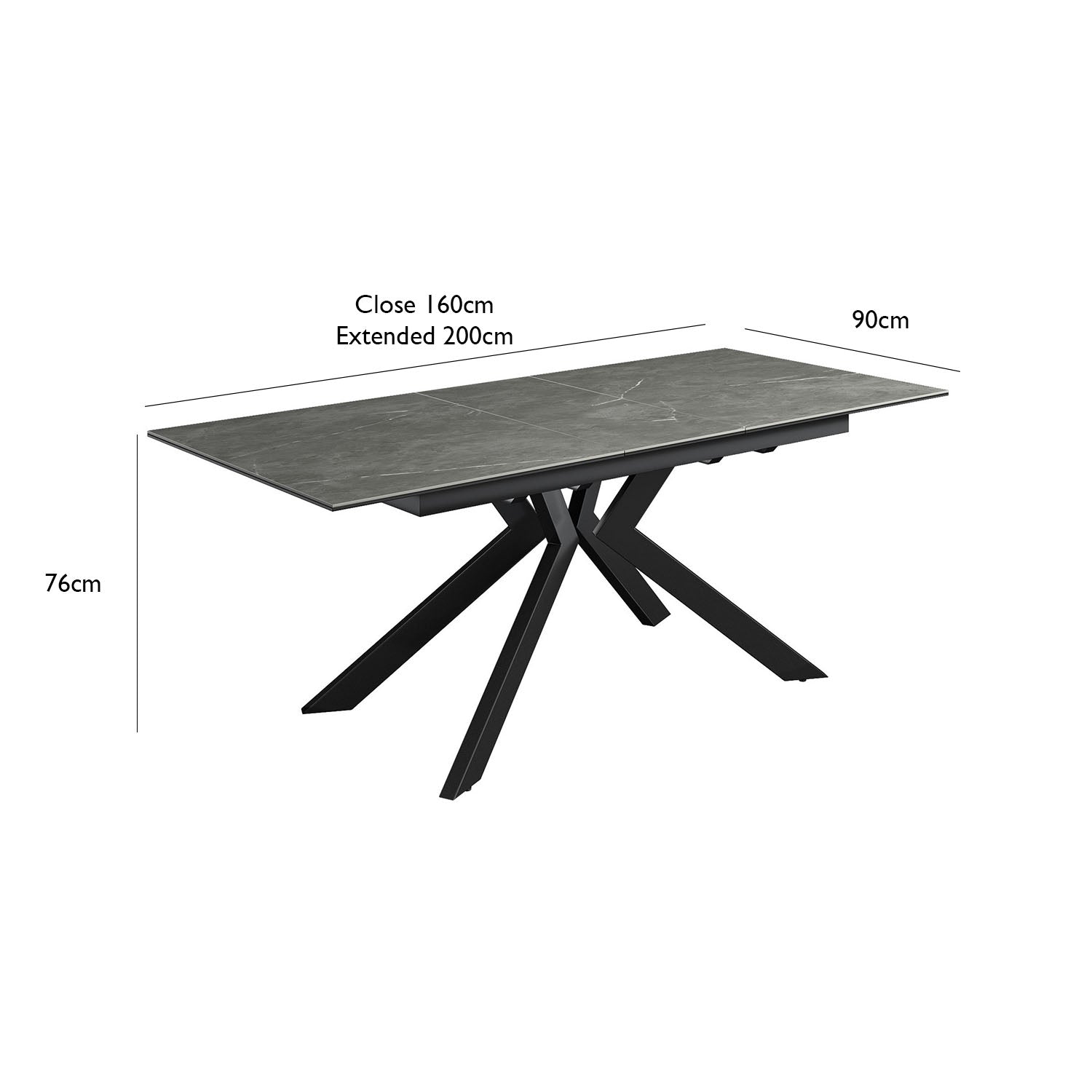 Athens Grey Matte Ceramic Extending Dining Table