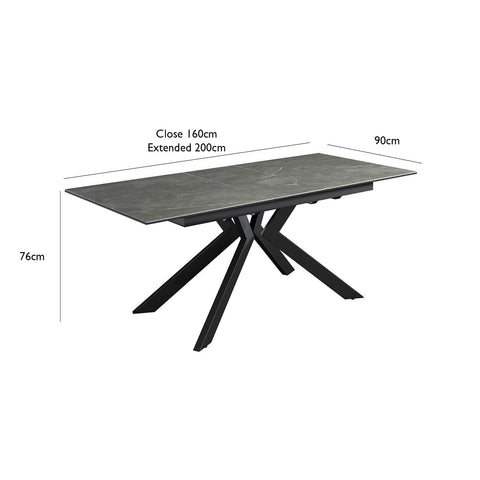 Athens Grey Matte Ceramic Extending Dining Table - Dimensions