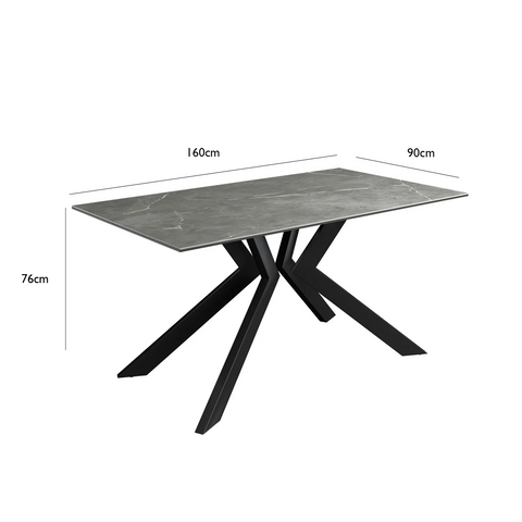 Grey Sintered Stone Dining Table Black Metal Base  - Dimensions 