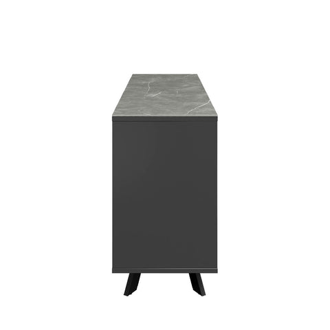 Athens 2 Door 2 Drawer Sideboard with Matte Grey Ceramic Top, Modern and Contemporary - Side View