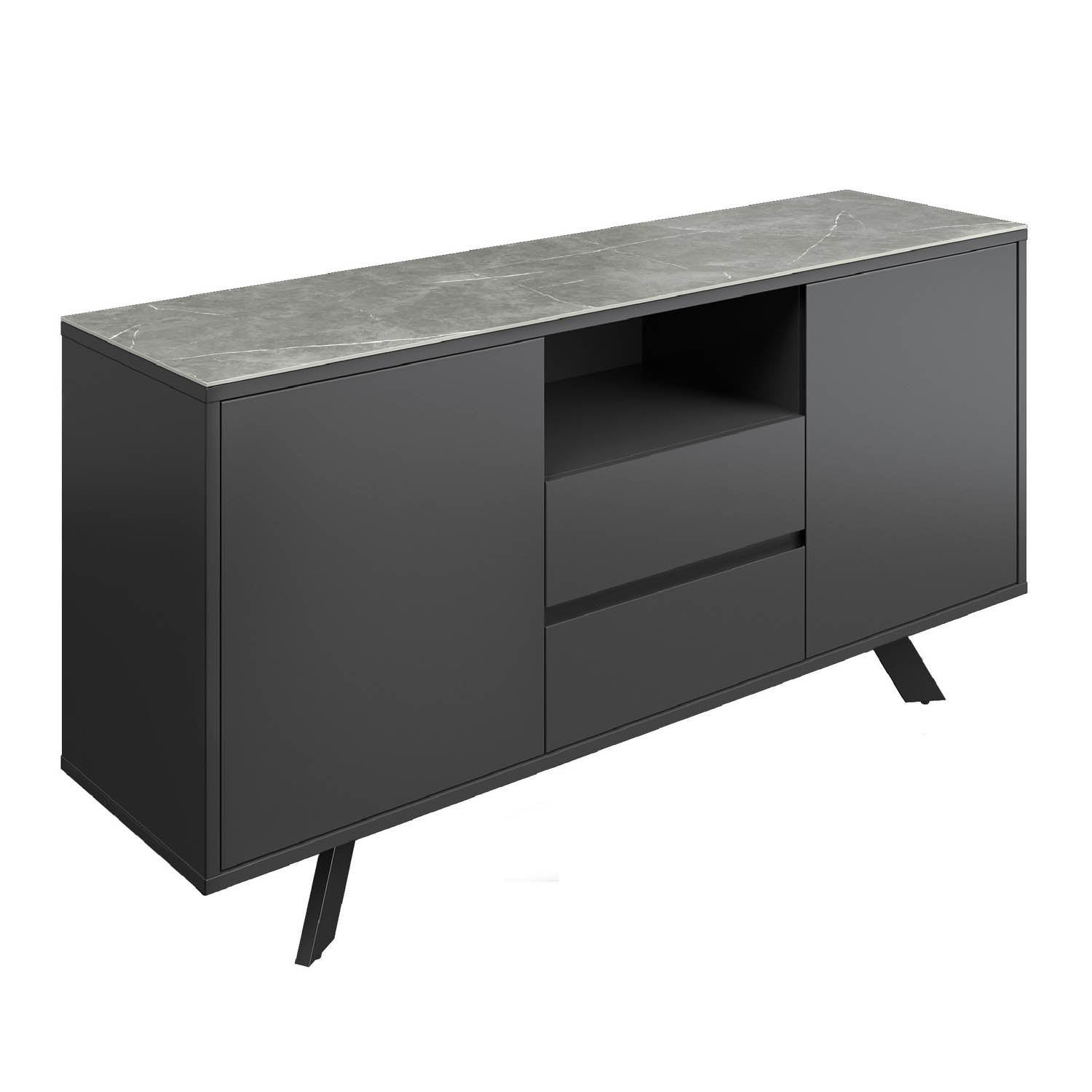 Athens 2 Door 2 Drawer Sideboard with Matte Grey Ceramic Top