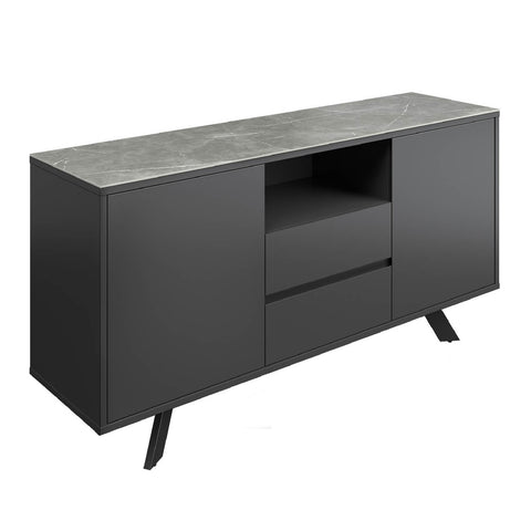 Athens 2 Door 2 Drawer Sideboard with Matte Grey Ceramic Top, Modern and Contemporary - Angled 