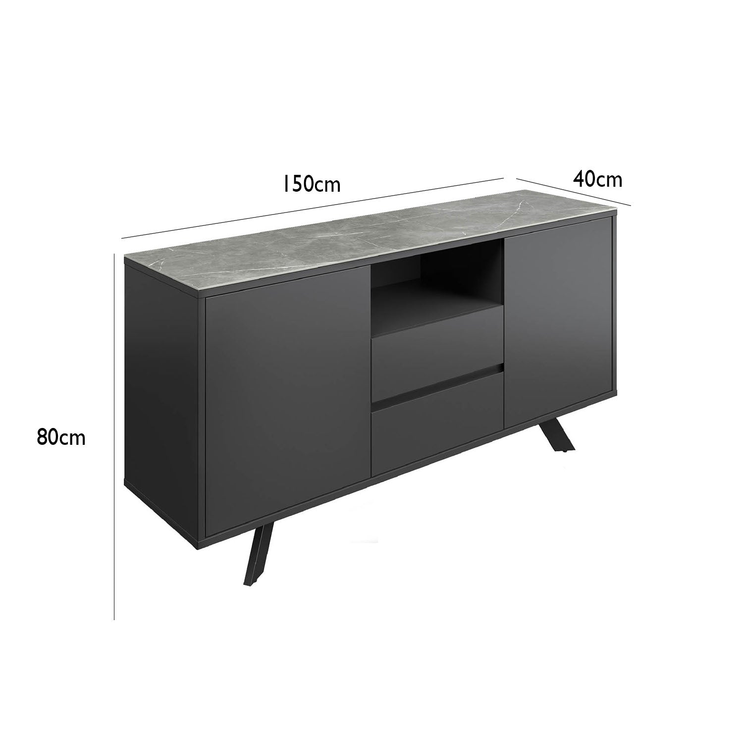 Athens 2 Door 2 Drawer Sideboard with Matte Grey Ceramic Top