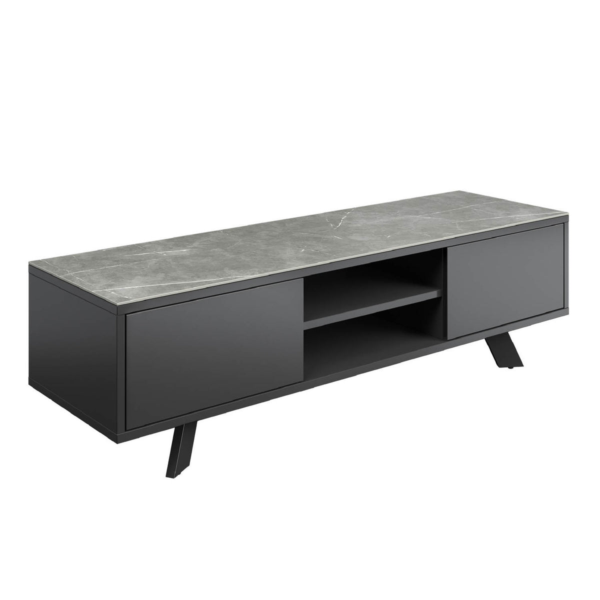 Athena TV-Unit with Matte Grey Ceramic Top Modern and Contemporary