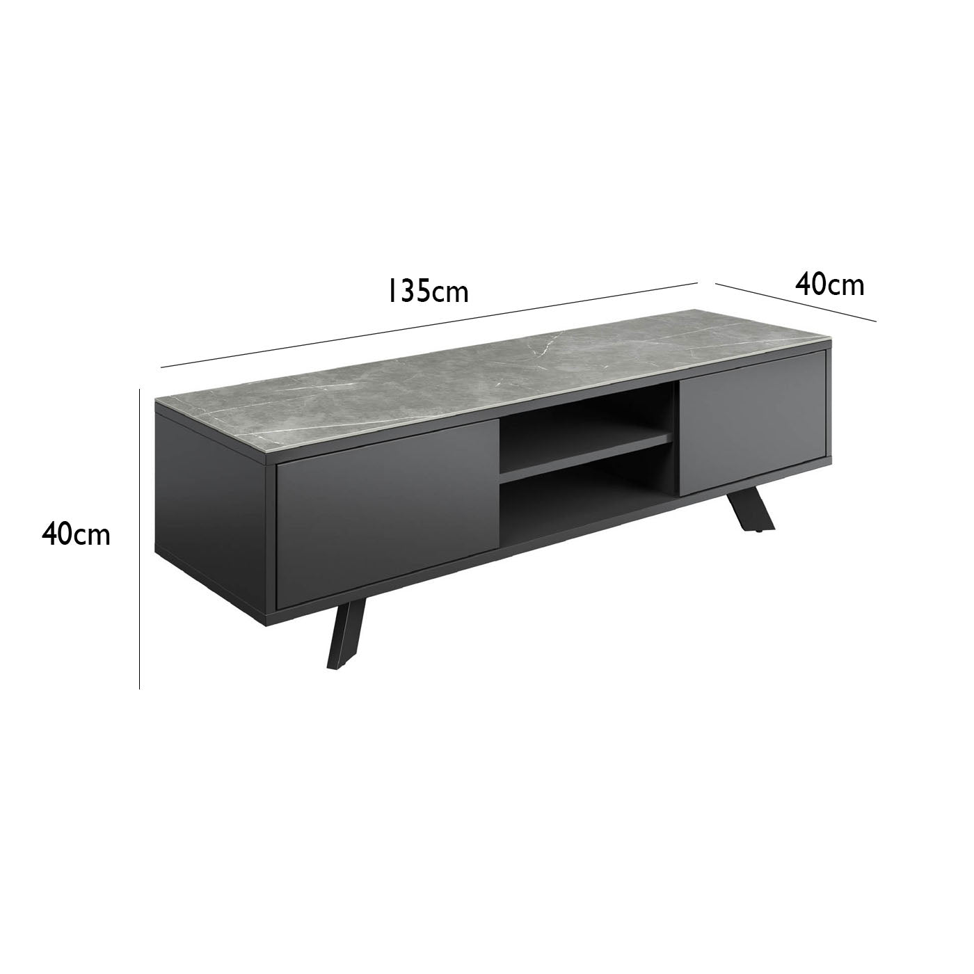 Athens TV-Unit with Matte Grey Ceramic Top