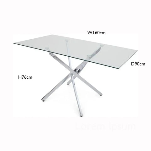 Ace Rectangle Glass Dining Table, also available in Round - Dimensions