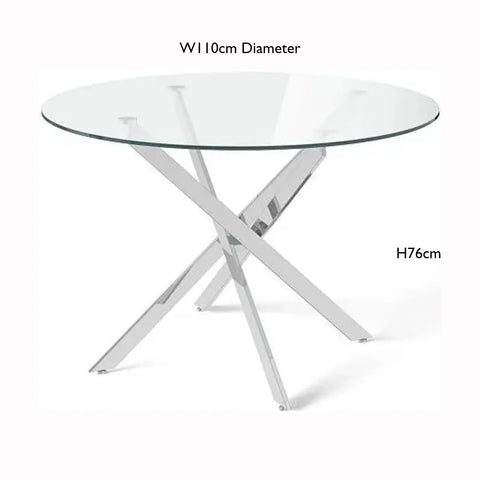 Ace Round Glass Dining Table, also available in Rectangle - Dimensions 