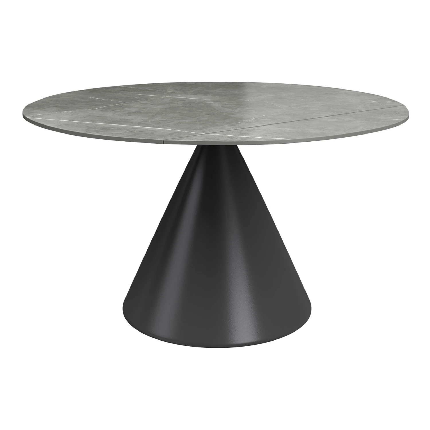 Alessio Matte Grey Ceramic Round Extending Dining Table With Ferra Dining Chairs