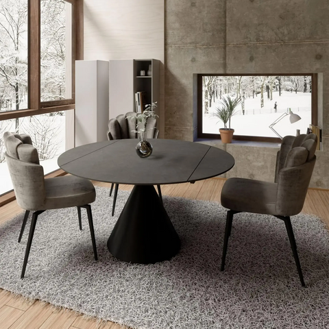 Alessio 130cm Matte Grey Ceramic Extending Round Dining Table, also available in High Gloss, Light Grey and Oak - Lifestyle Image 