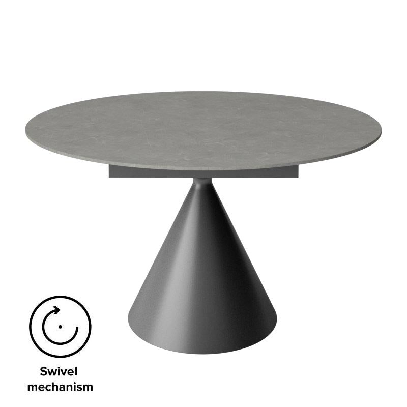 Alessio Matte Grey Ceramic Round Extending Dining Table With Ferra Dining Chairs