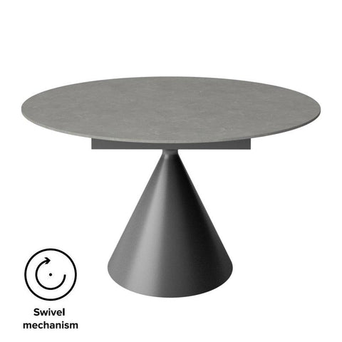 Alessio 130cm Matte Grey Ceramic Extending Round Dining Table, also available in High Gloss, Light Grey and Oak - Swivel Mechanism Image