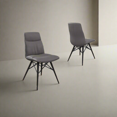 Grey Leather Dining Chairs with black legs