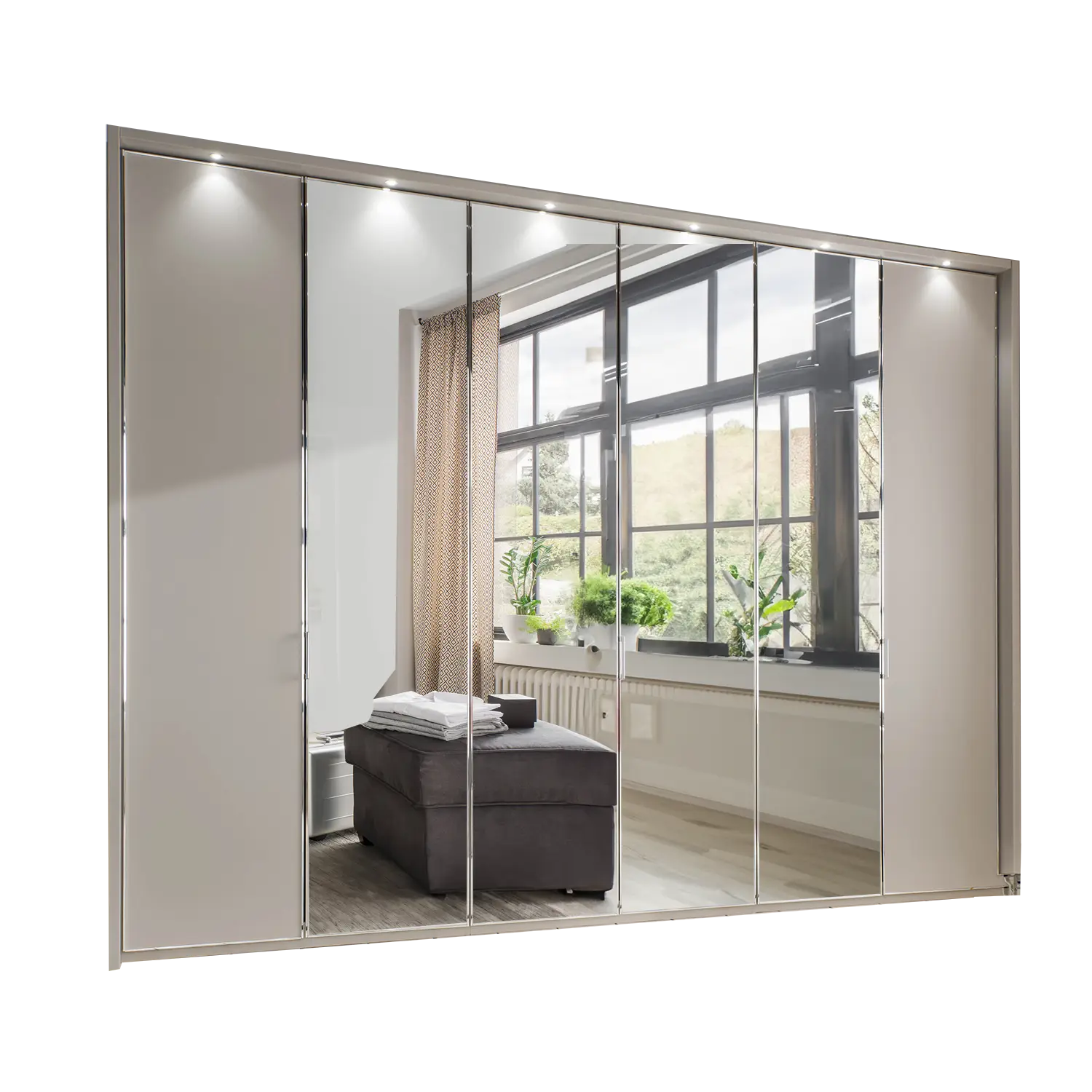 Wiemann Apollo Pebble Grey and Mirror Large 6 Door Wardrobe - Width 300cm , Height 216cm and Depth 58cm - 001