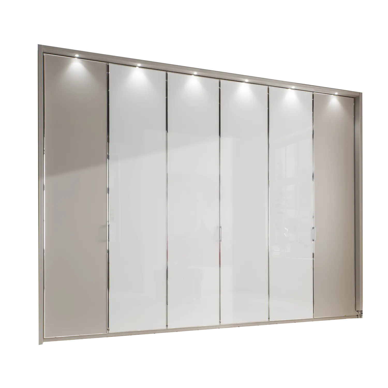 Wiemann Apollo Pebble Grey and white Glass Large 6 Door Wardrobe - Width 300cm , Height 216cm and Depth 58cm - 001