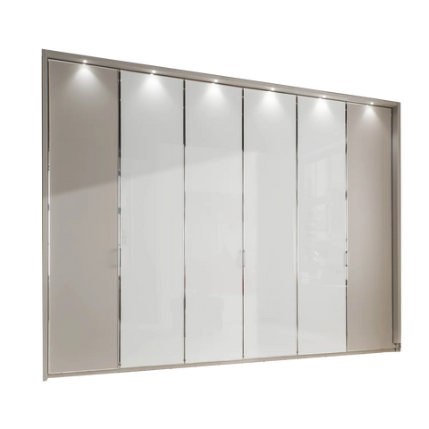 Wiemann Apollo Pebble Grey and white Glass Large 6 Door Wardrobe - Width 300cm , Height 216cm and Depth 58cm - 001