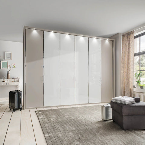 Wiemann Apollo Pebble Grey and white Glass Large 6 Door Wardrobe - Width 300cm , Height 216cm and Depth 58cm - 002