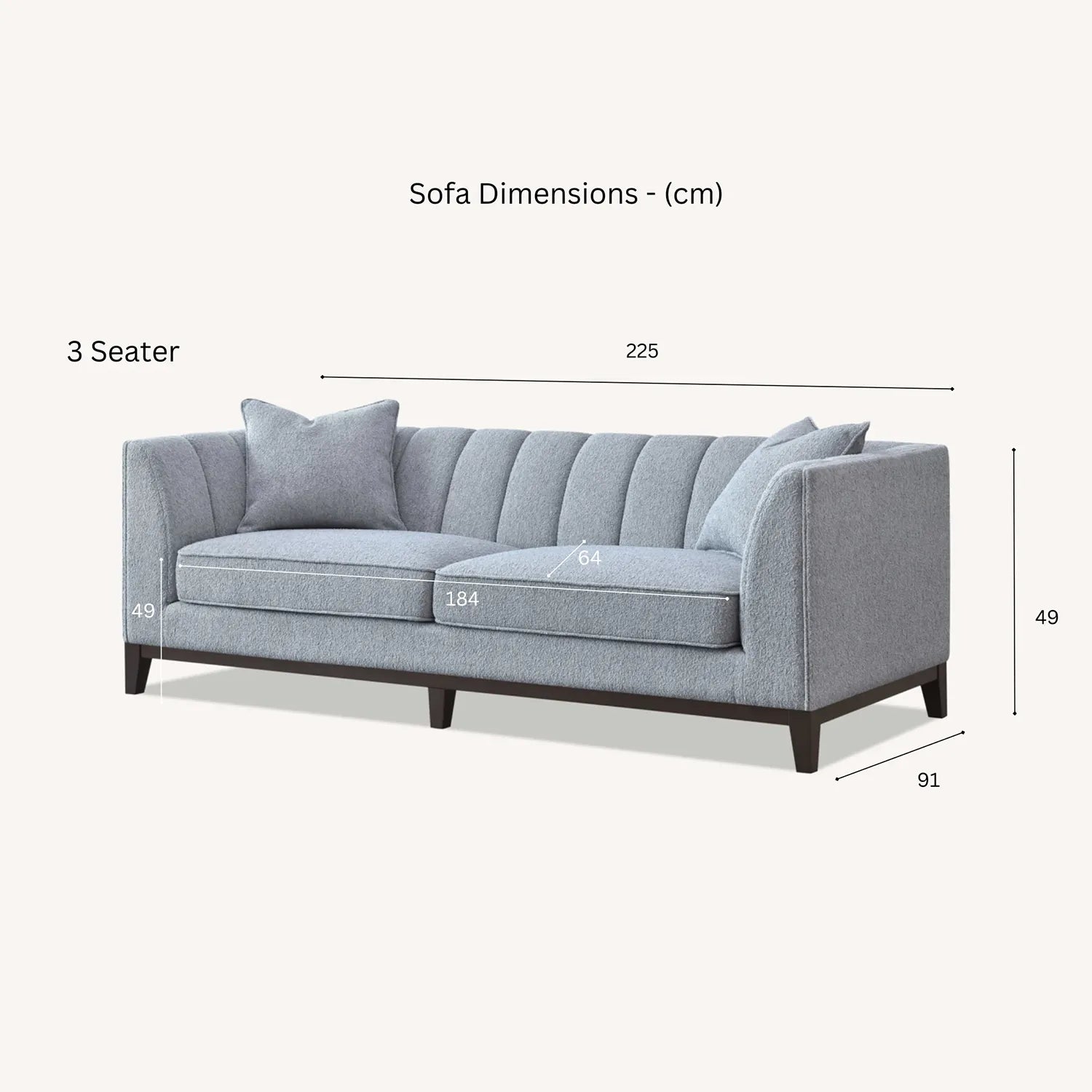 Cooper 3 Seater Sofa in Dolphin Boucle