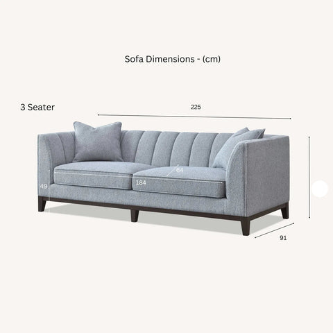 Cooper 3 Seater Sofa in Dolphin Boucle - Sofa Measurements Image