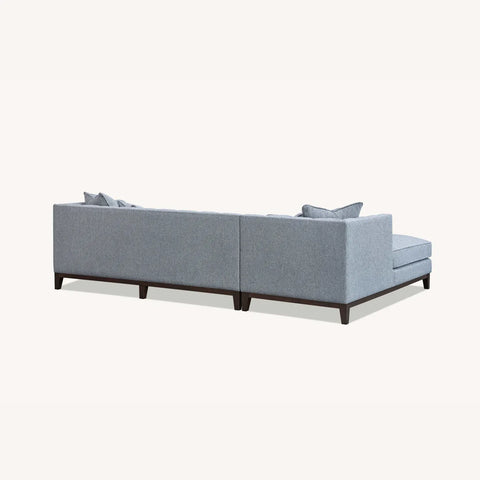 Fabric Corner sofa with dark wood base