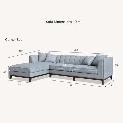 Cooper Left Hand Corner Sofa in Dolphin Boucle - Sofa Measurements Image 