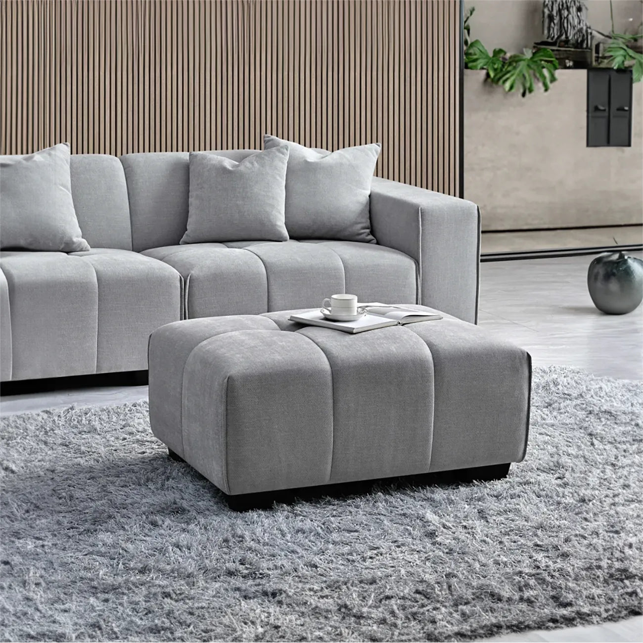 Leonard Left Hand Corner Boucle Sofa in Cloudy Grey