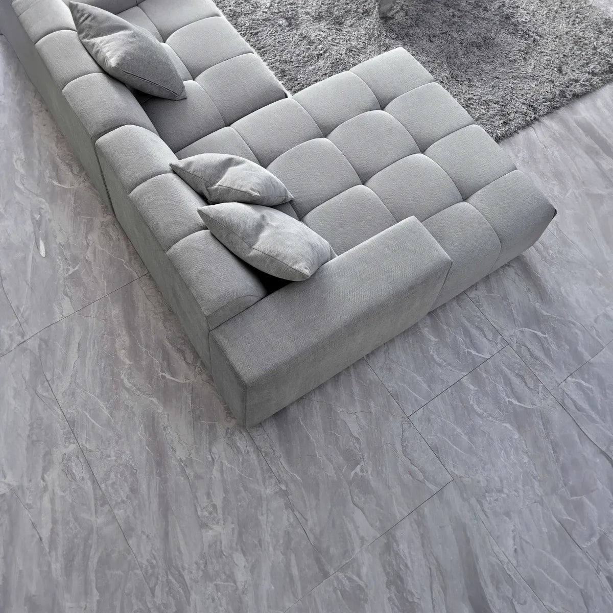 Leonard Left Hand Corner Boucle Sofa in Cloudy Grey