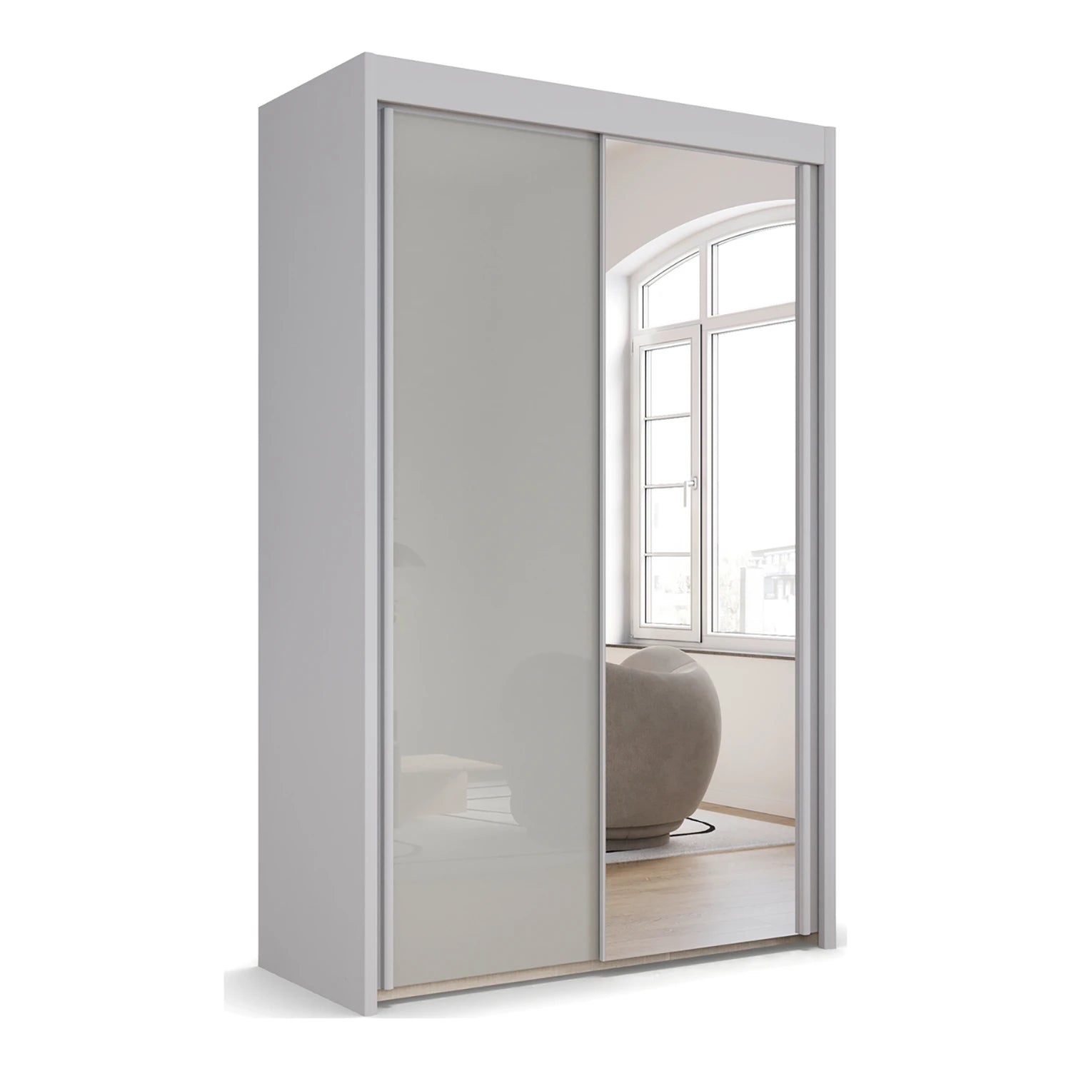 Amalfi Silk Grey 151cm Sliding 2 Door Wardrobe with Mirror