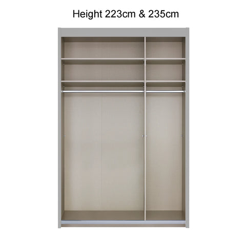 Amalfi Silk Grey 151cm Sliding 2 Door Wardrobe with Mirror - Interior for Height 223cm and 235cm