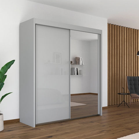 Rauch Amalfi Silk Grey 201cm Sliding 2 Door Wardrobe with Mirror - Lifestyle