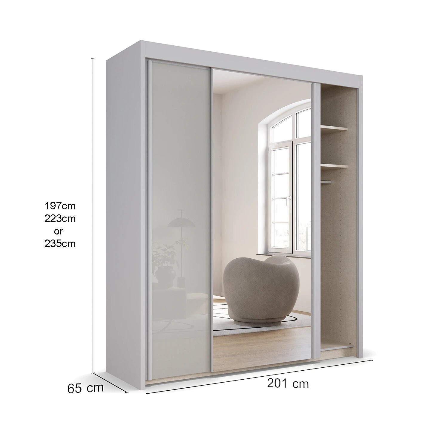 Amalfi Silk Grey 201cm Sliding 2 Door Wardrobe with Mirror