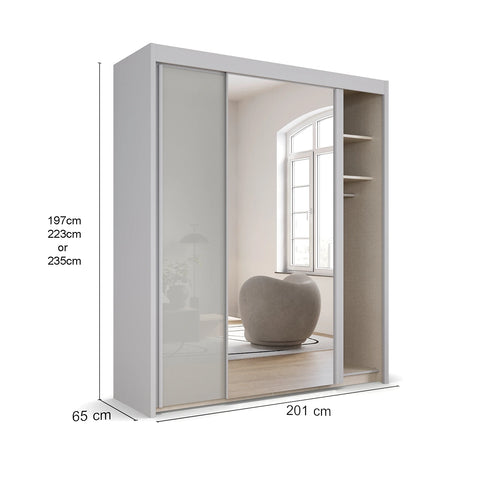 Rauch Amalfi Silk Grey 201cm Sliding 2 Door Wardrobe with Mirror - Dimensions