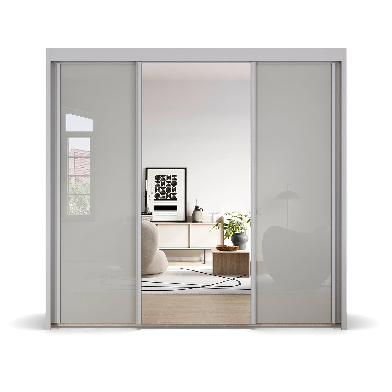 Amalfi Silk Grey 225cm Sliding 3 Door Wardrobe with Mirror