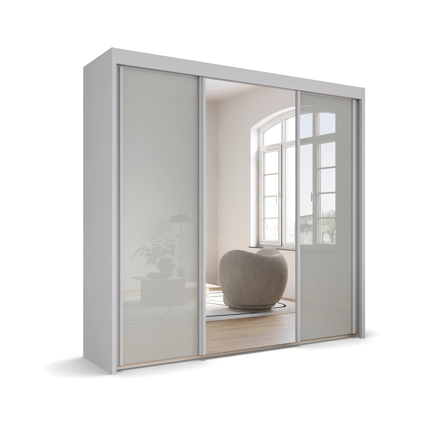 Amalfi Silk Grey 225cm Sliding 3 Door Wardrobe with Mirror