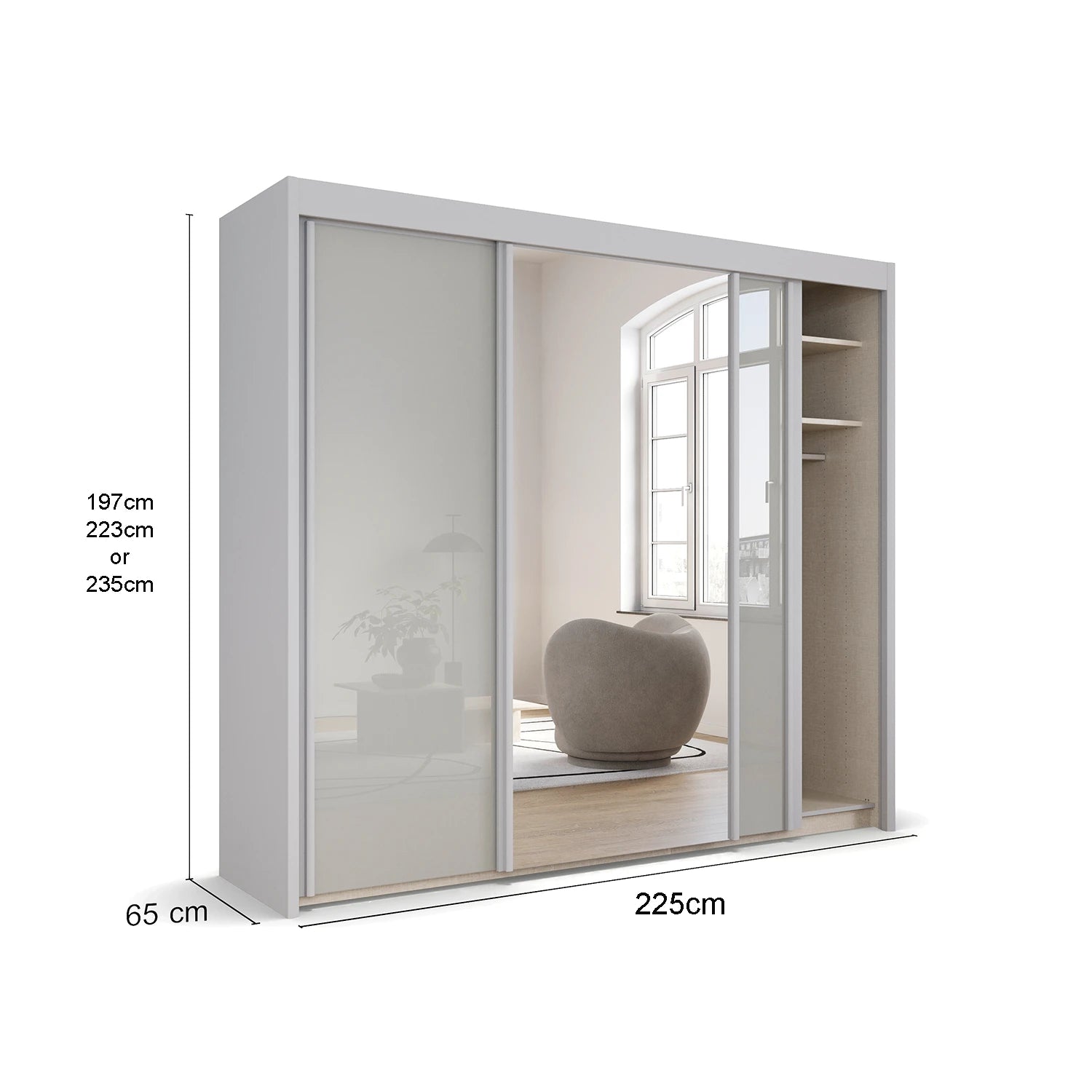 Amalfi Silk Grey 225cm Sliding 3 Door Wardrobe with Mirror