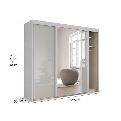 Amalfi Silk Grey 225cm Sliding 3 Door Wardrobe with Mirror - Dimensions