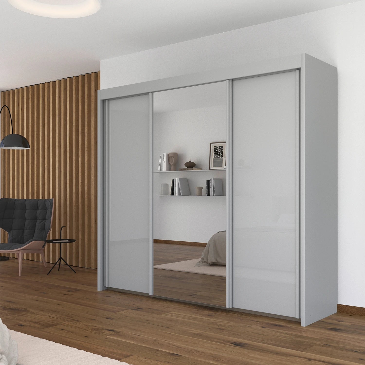 Amalfi Silk Grey 225cm Sliding 3 Door Wardrobe with Mirror