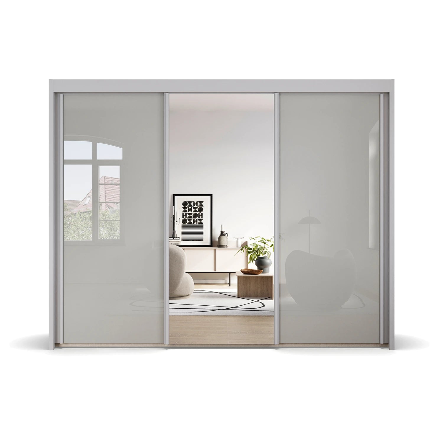 Amalfi Silk Grey 300cm Large Sliding 3 Door Wardrobe with Mirror