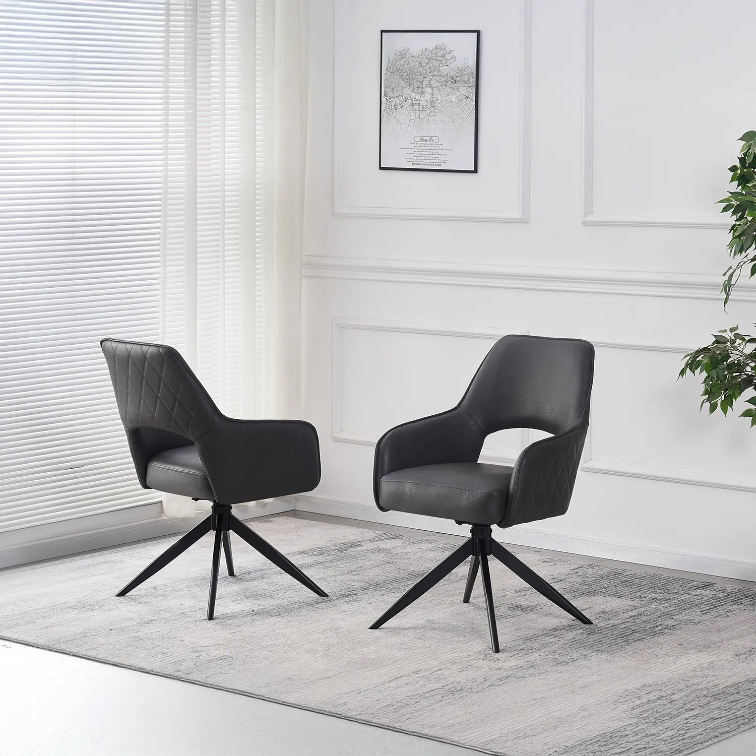 Amani Dark Grey PU Leather Swivel Dining Chairs