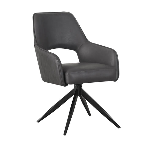 Amani Dark Grey PU Leather Swivel Dining Chairs with Black legs