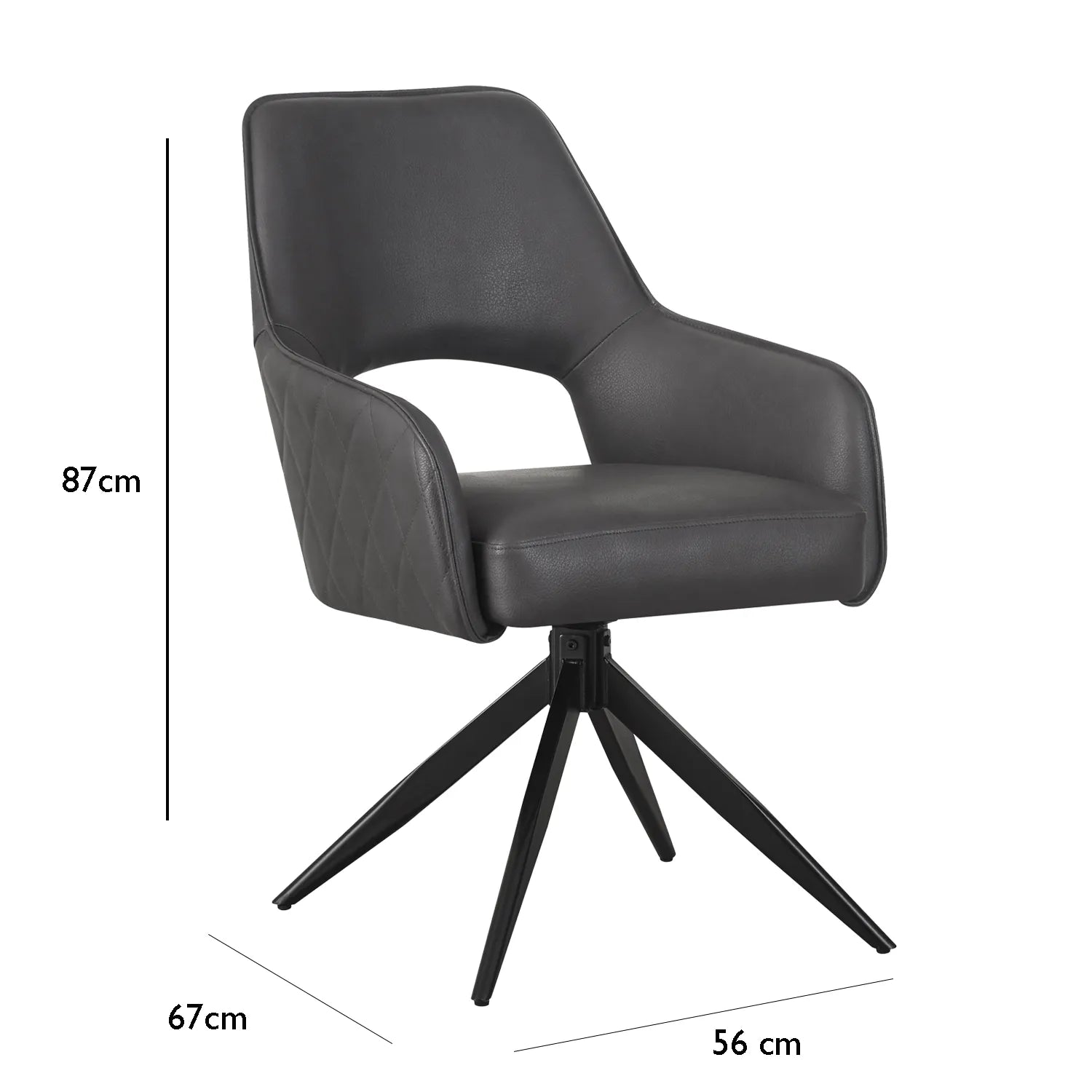 Amani Dark Grey PU Leather Set of 4 Swivel Dining Chairs - Dimensions