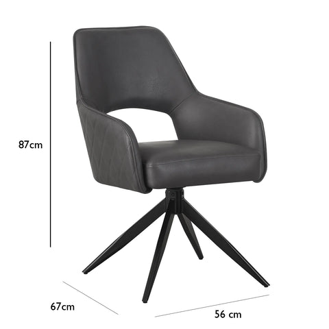 Amani Dark Grey PU Leather Set of 4 Swivel Dining Chairs - Dimensions