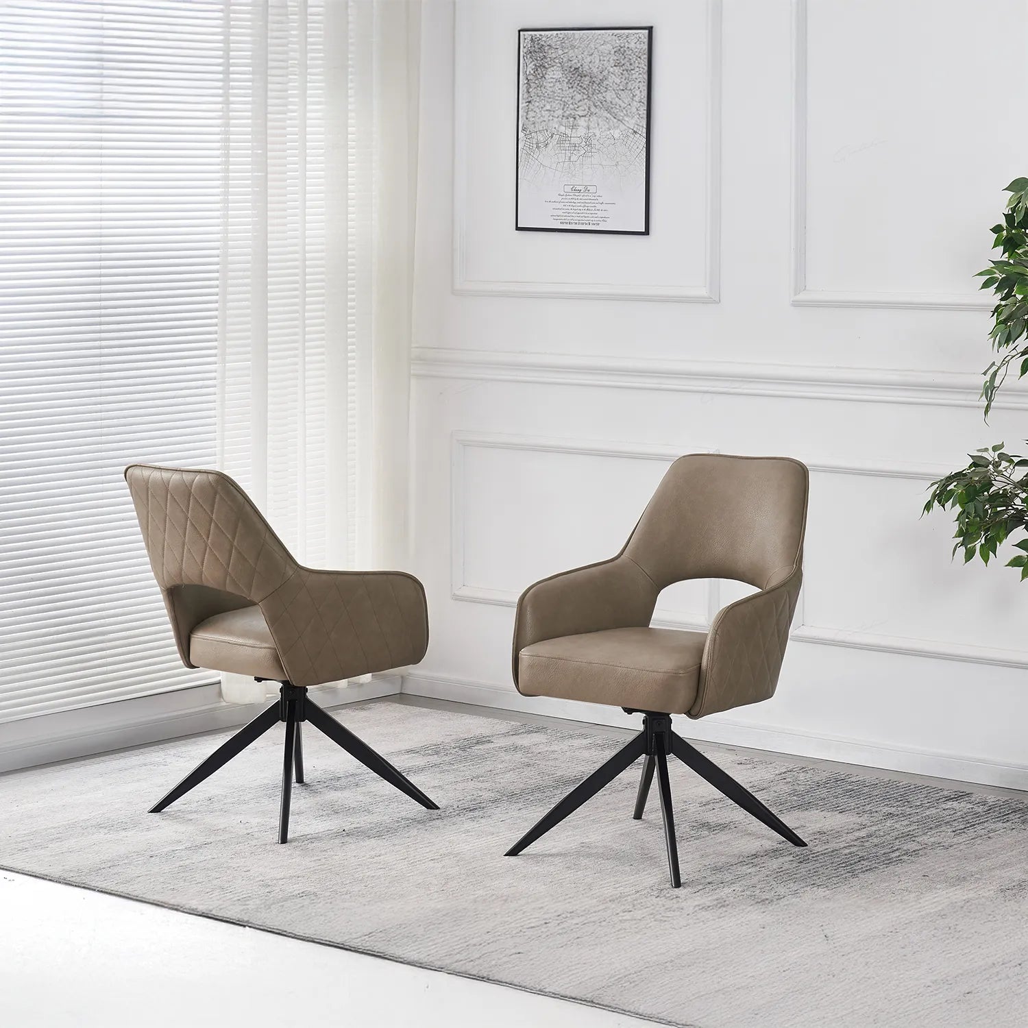 Amani Taupe Leather Swivel Dining Chairs