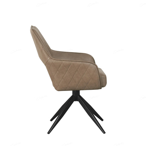 Swivel dining chairs upholstered in Leather with Black Legs