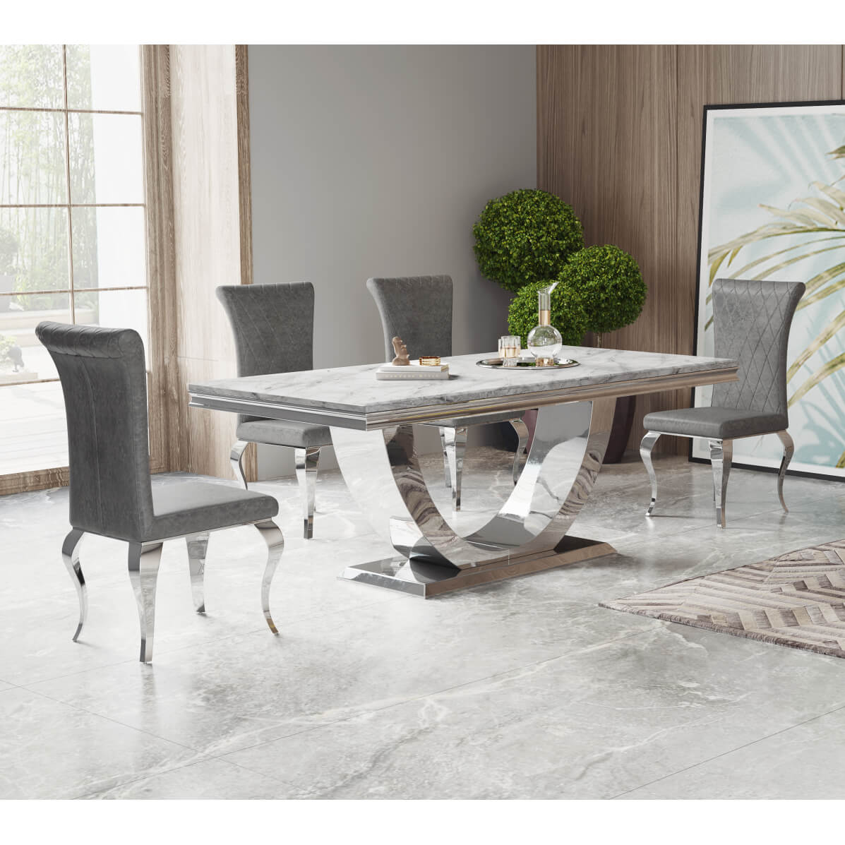 Bentley Grey Marble Dining Table with Nicole Chairs