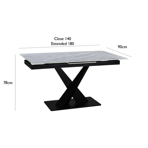 Arctic Small 1.4m  Grey Ceramic Dining Extending Table - Dimensions