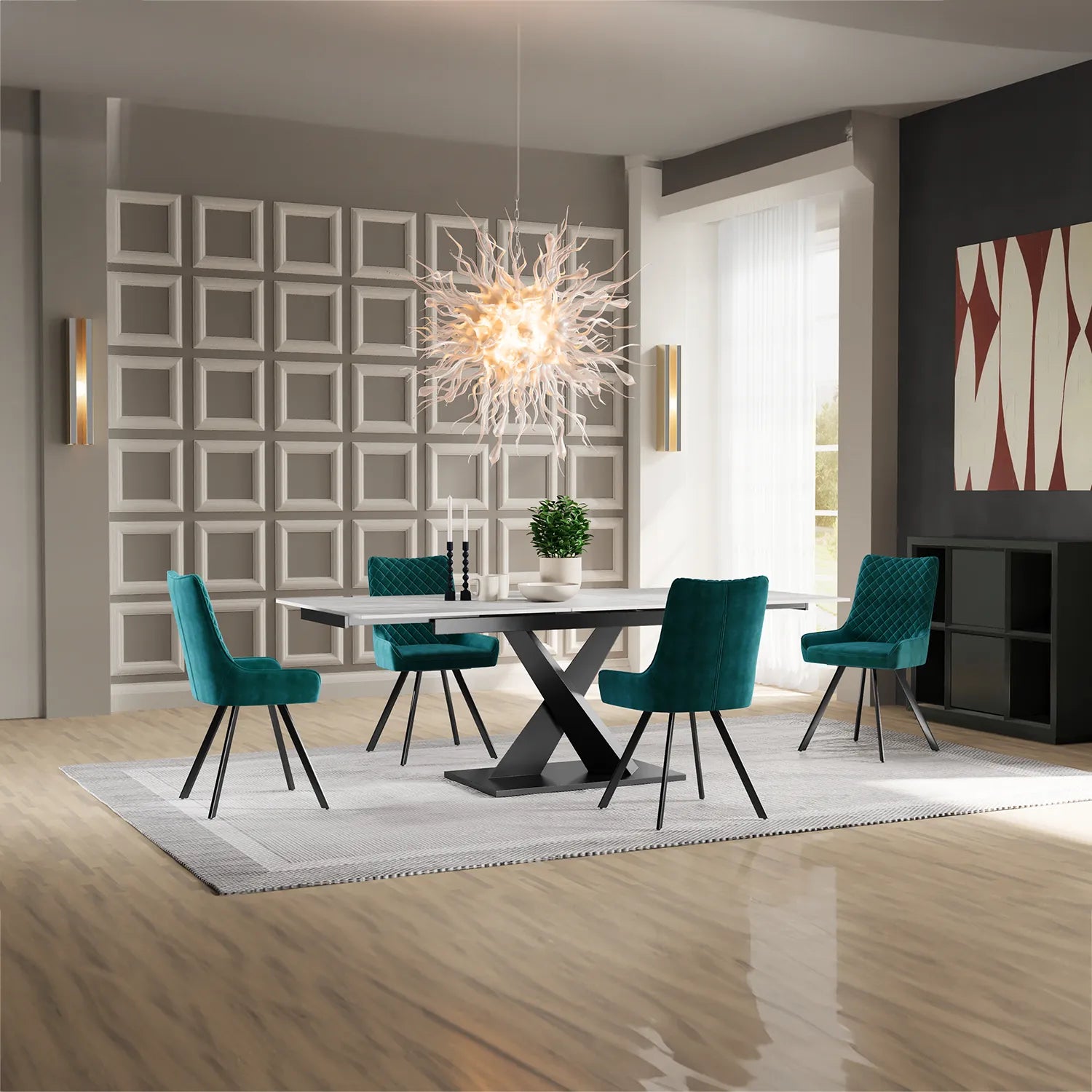 Arctic Small 1.4m Extending Ceramic Dining Table with 4 Valentino Chairs