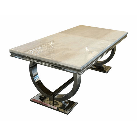 Arianna Cream Marble Top dining table with chrome base